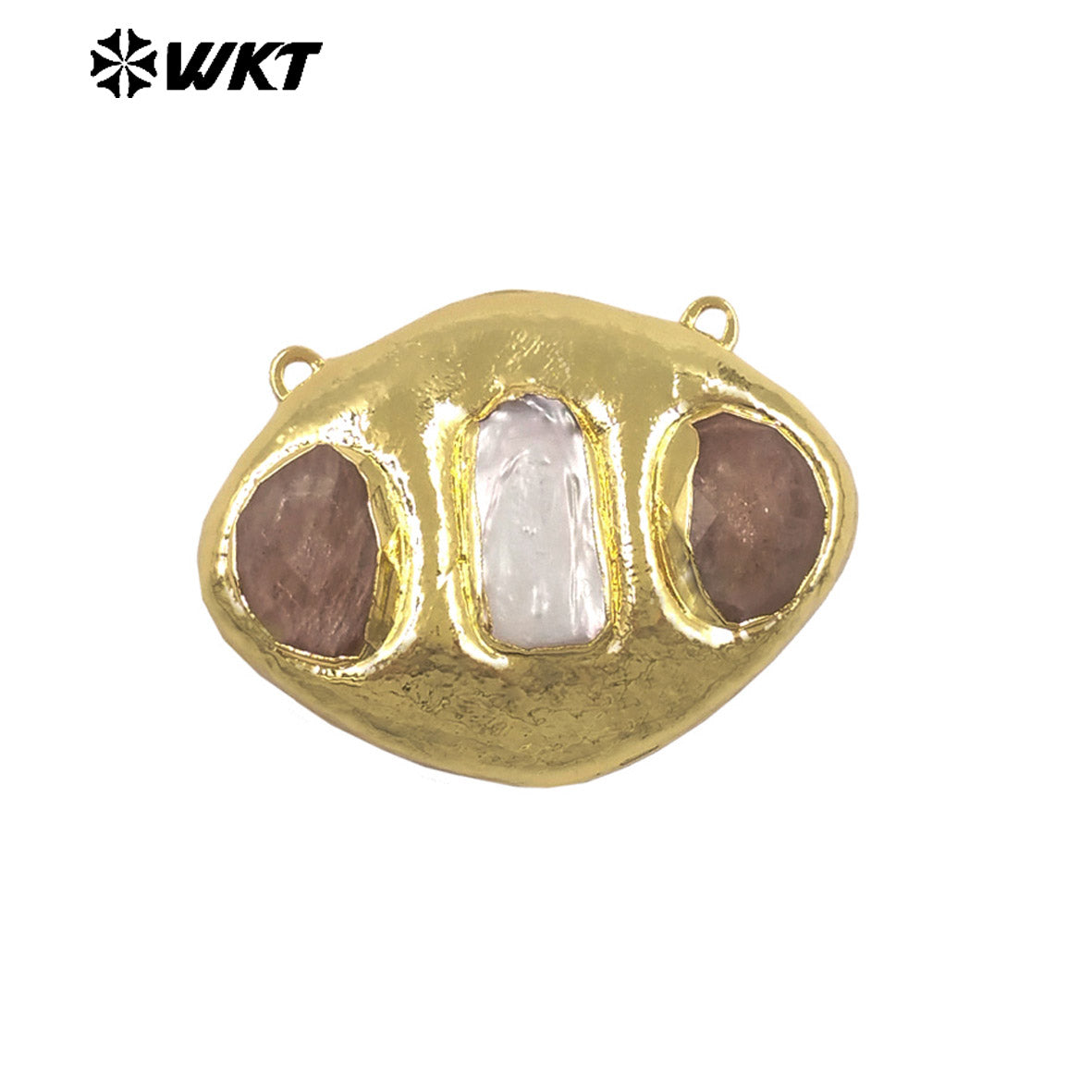 WT-PC021 Delicate 18K Gold Plated Two Natural Stones And Pearl Connectors With Double Hoops For Women Unique Necklace Design