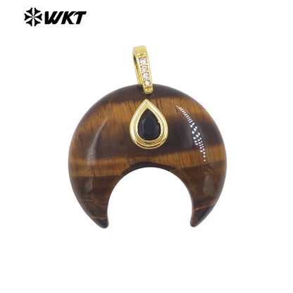 WT-P2143 Hot Popular Waterdrop Zircon And Natural Gemstones Horn Shape Little Pendants For Lady Handmade Necklace Decorative
