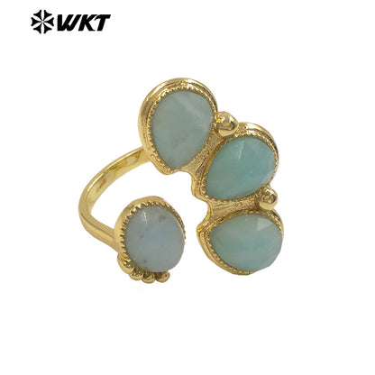 WT-R607 Wonerful Exclusive Design 18K Gold Plated Four Natural Gemstones Rings Adjustable Size For Lady Fashion Jewelry