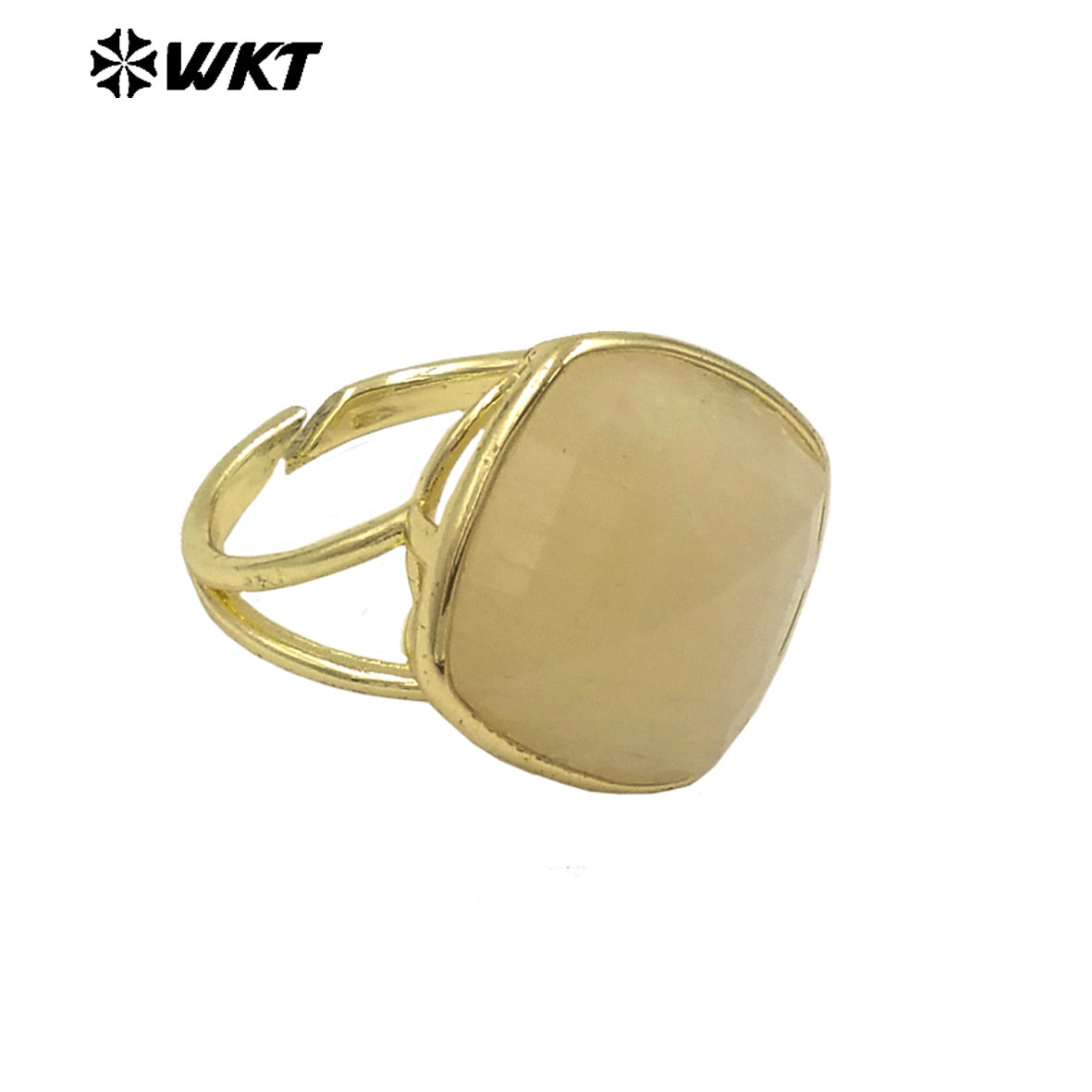 WT-R564 Wholesale Fashion Gold Plated Natural Stone Bezel Setting Square Amazonite Labradorite Gemstone Ring