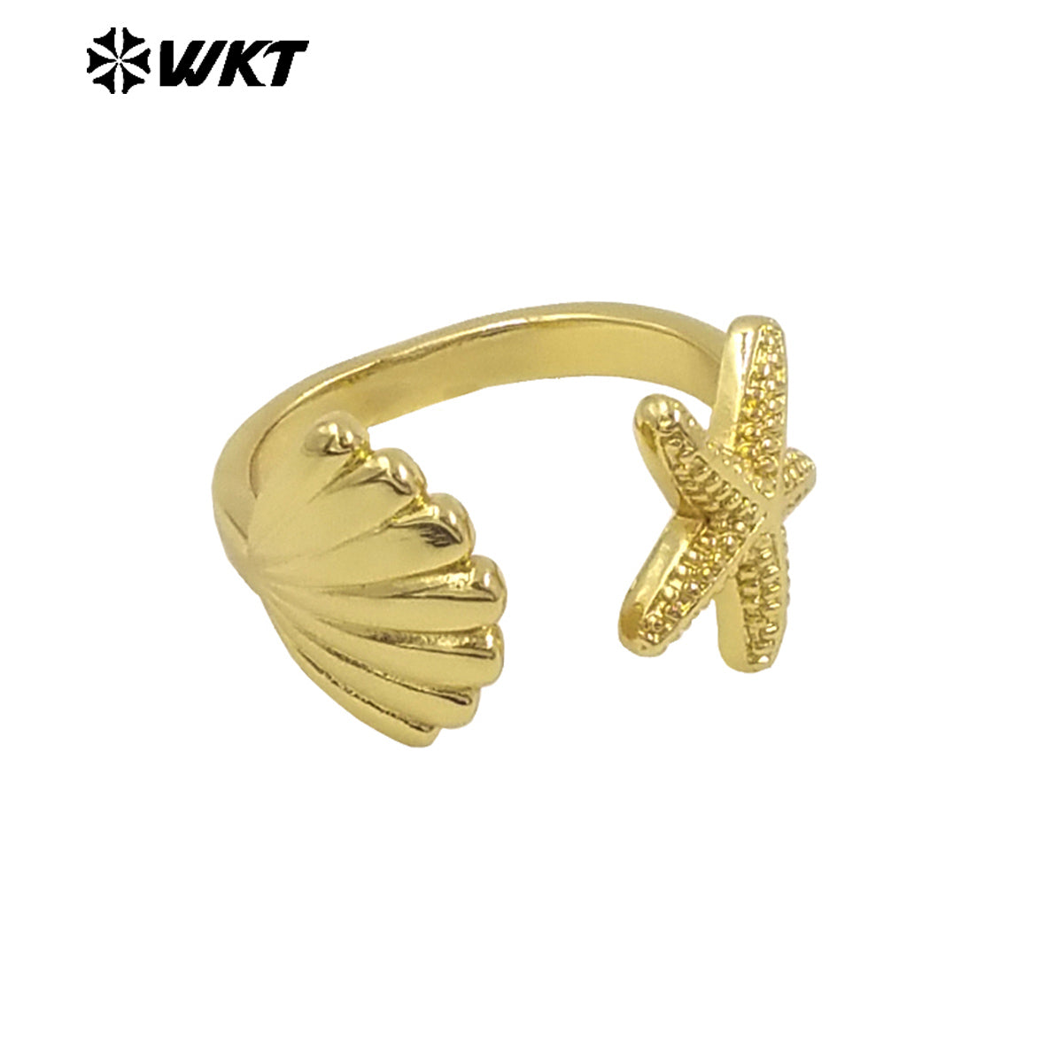 WT-R554 Sea Creative Personality 18K Gold Plated Adjustable Starfish Shell Shape Summer Ring for Hot Girls As Daily Decoration