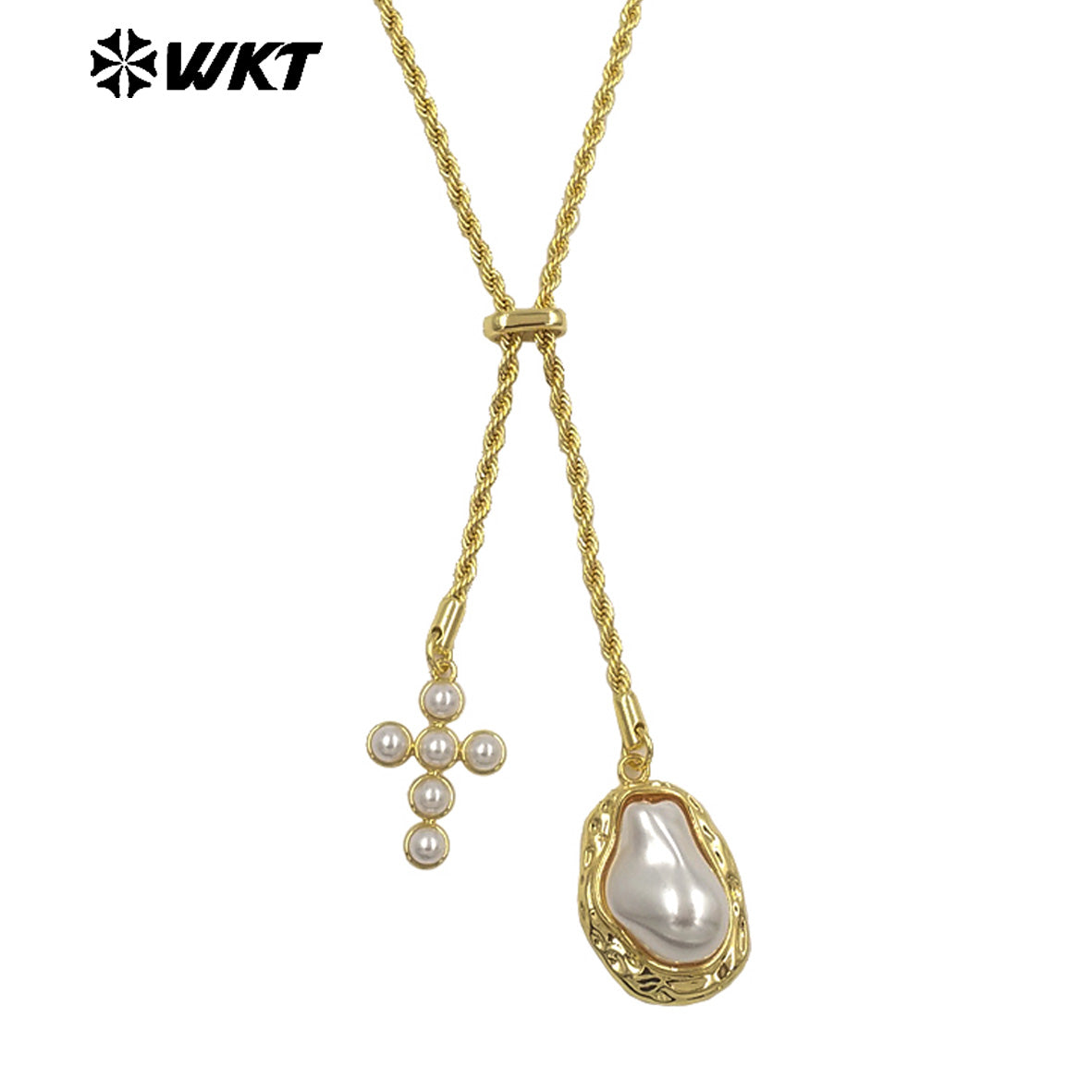 WT-JFN52 Elegant Style Brass And Artificial Pearl Gold Plated Cross Heart Shape Charms Metal Necklace For Friends Romantic Gift