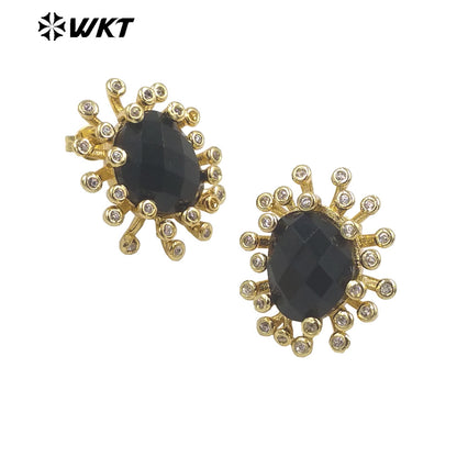 WT-ME092 Wholesale Newest Fashion square Gemstone with clear Cubic Zircon Around Setting Micro Pave Earrings Studs