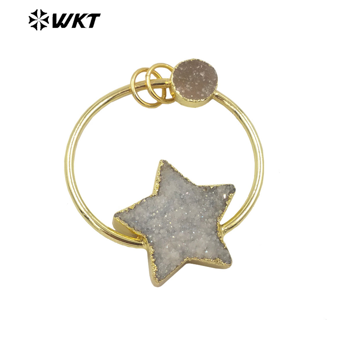 WT-P1782 Cute Star Moon Aura Druzy Quartz Small Delicate Pendant with Moon Round Stone Crystal Pendant for Women Gifts