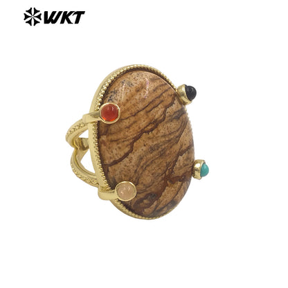 WT-R586 Lovely Romantic Design Gold Plated Little Stone And Natural Big Gemstones Women Rings As Friends Jewelry Presents