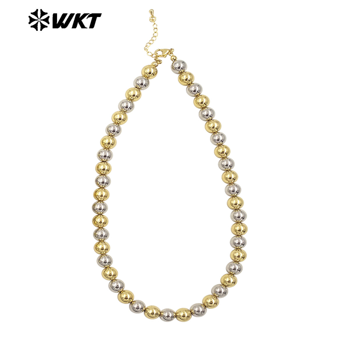 WT-JFN11 Wholesale New Popular Design Double Color Mixsure Unique Women Big Metal Ball Beads Hand Strand Necklace With Extend