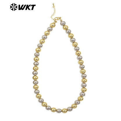 WT-JFN11 Wholesale New Popular Design Double Color Mixsure Unique Women Big Metal Ball Beads Hand Strand Necklace With Extend