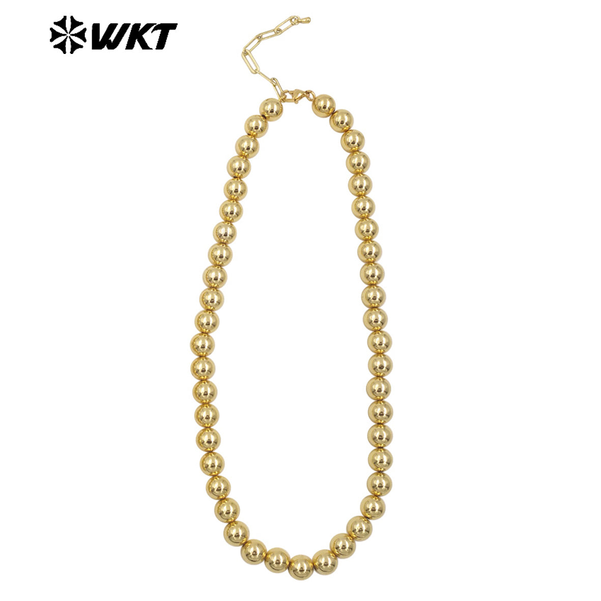WT-JFN14 Fashionable 18K Real Gold Plated Round Big Brass Beads Hand Strand Chain Necklace 10 and 12MM Available