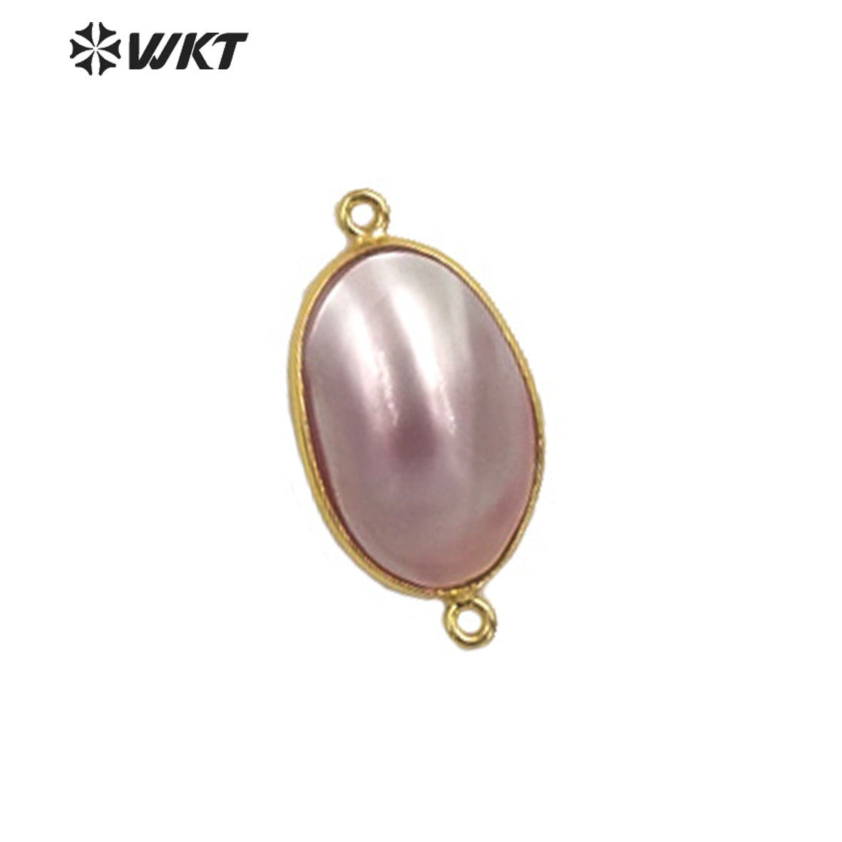 WT-JP339 Wholesale Fashion Double Loops Gold Bezel Shell Connectors Women Natural High Brightly Mabe Pendants for Necklace