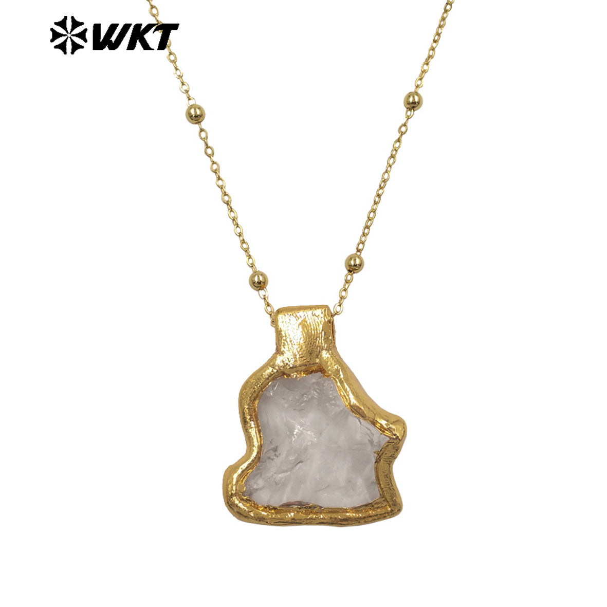 WT-N1500 Exquisite Gold Electroplated Natural Quartz And Turquoise Stone Irregular Pendant Necklace For Women Daily Decoration