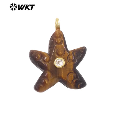 WT-P2108 Lovely Sweet Style Zircon And Natural Gemstones Starfish Shape Small Pendants For Girl Friends Necklace Jewelry DIY