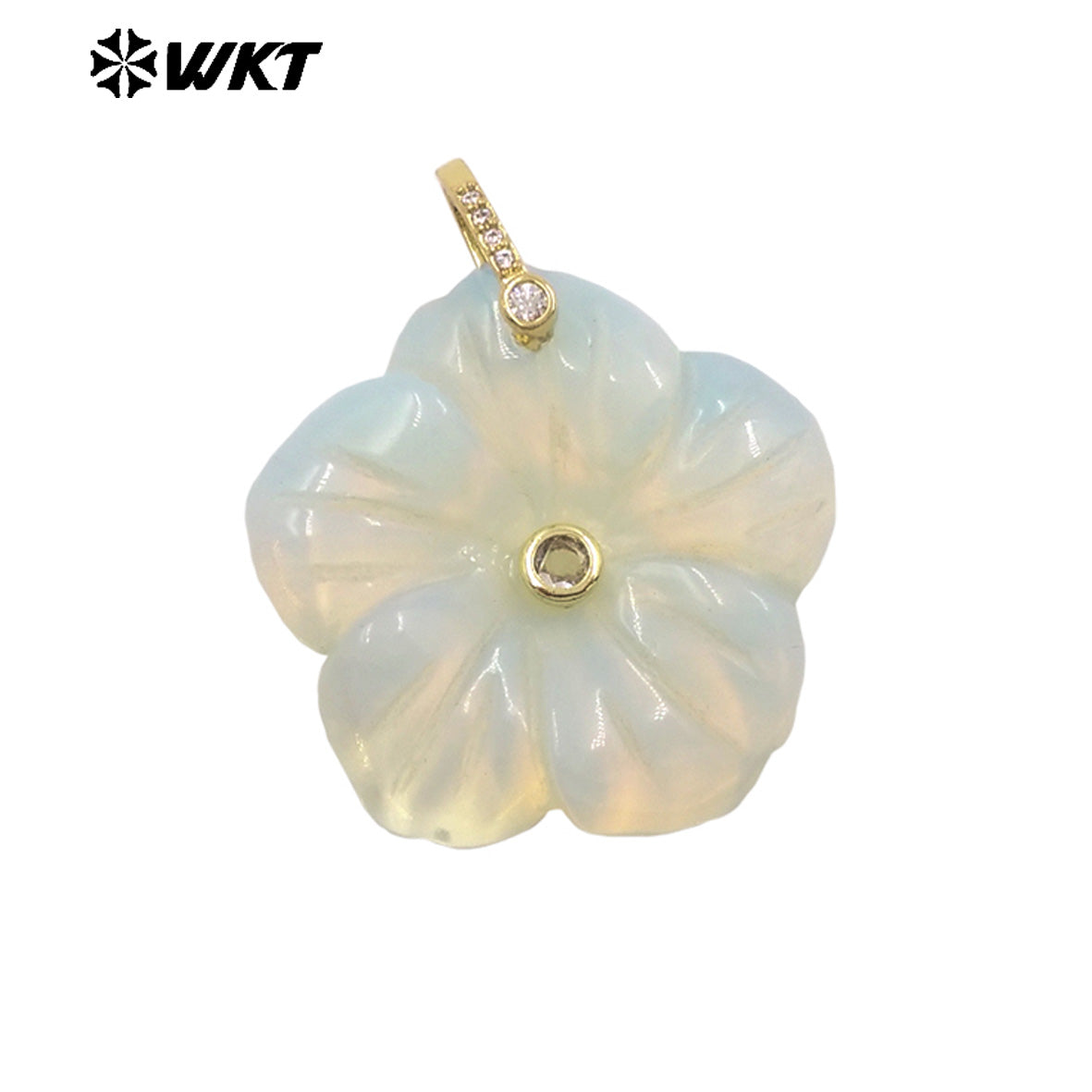 WT-P2029 Delicate Fashion Zircon And Natural Gemstones Hand Carved Lovely Flower Shape Pendant For Ladies Jewelry Making