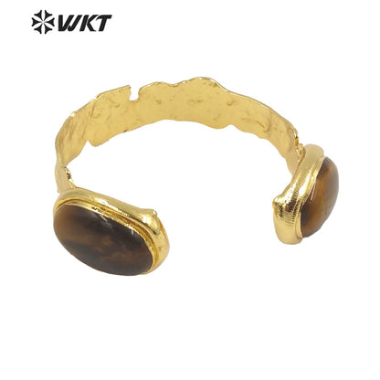 WT-B591 2022 WKT Fashion Natural tiger Eye Amethyst Black Obsidian pink Quartz Bangle Opening Adjustable Oval Stone Bangles