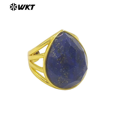 WT-R425 Wholesale Fashion Gold Bezel Natural Teardrop Stone Ring Amazing Gorgeous 18k Resist Tarnishable Lapis Drop Ring