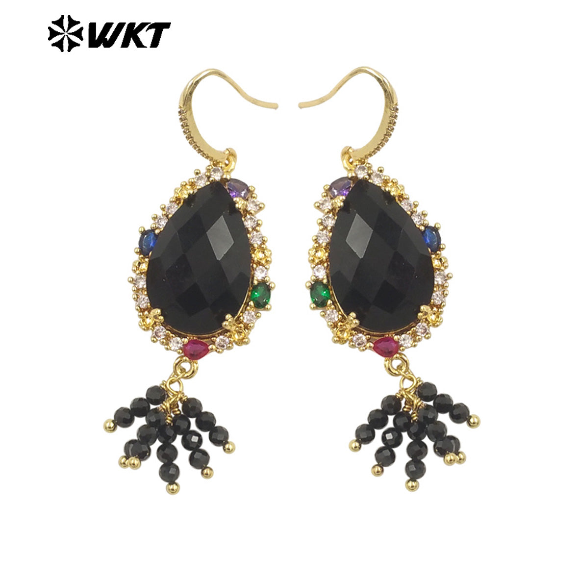 WT-ME107 WKT New Design Most Popular Handmade Wire Wrapped Tiny Beads Dangle Drop Stone Earring With Hoop Gold Party Studs