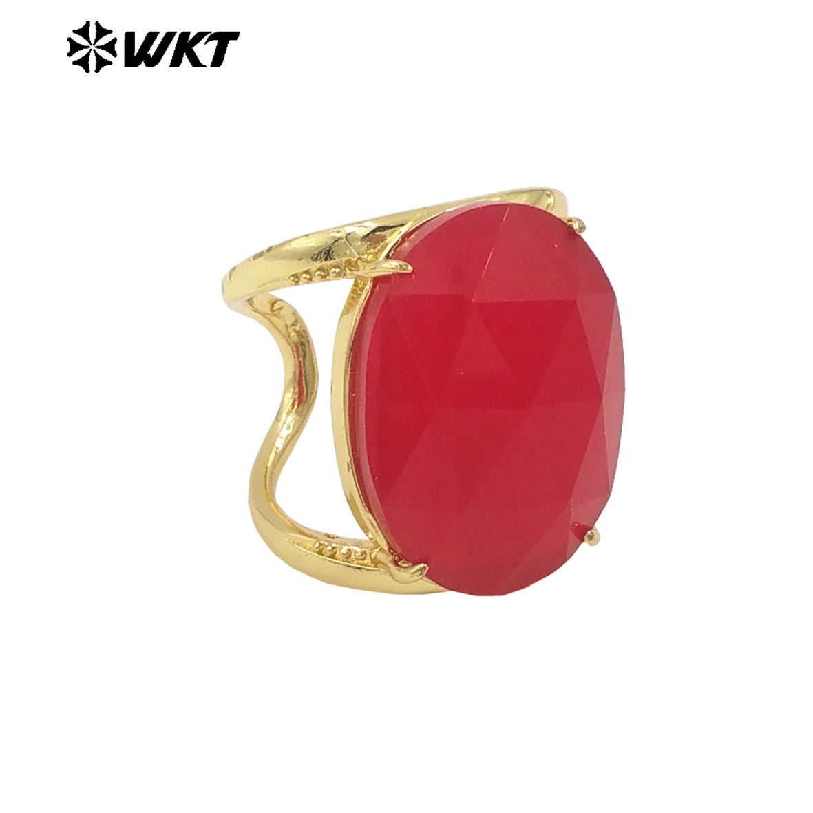 WT-R525 Simple Design 18K Real Gold Plated Claw Setting Faceted Natural Stone Cocktail Women Ring in Available Size