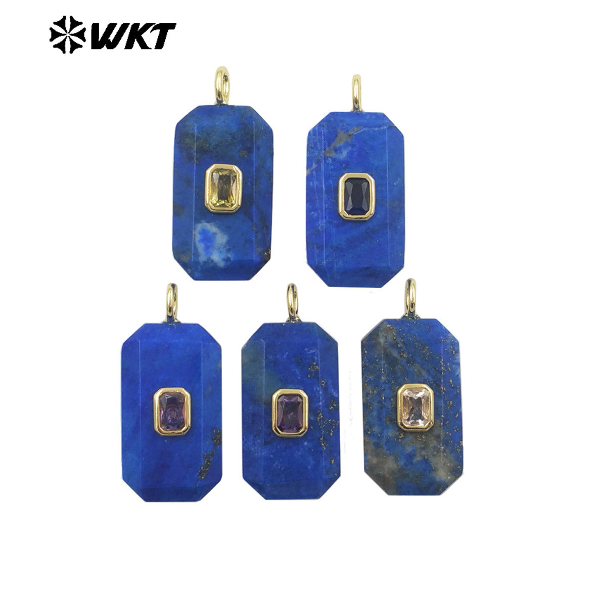 WT-P2084 Unique Colorful Zircon And Natural Gemstone Faceted Geometric Gold Pendants As Necklace Jewelry Design Accessory