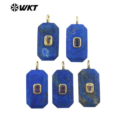WT-P2084 Unique Colorful Zircon And Natural Gemstone Faceted Geometric Gold Pendants As Necklace Jewelry Design Accessory