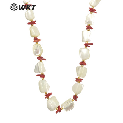 WT-JN228 Vintage Style Summer Boho White Shell Space Beads Necklace Women Handmade Strand Shell Necklace for Girl Friend