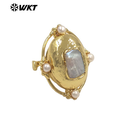 WT-MPR147 Wholesale New Design Unique Style Gold Electroplated Natural Freshwater Pearl Open Size Women Rings For Wedding Gift