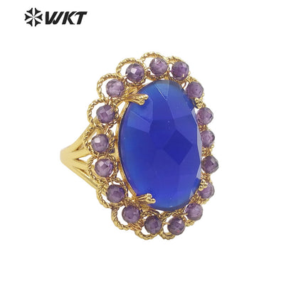 WT-R459 WKT Wholesale New Women 18k Gold Plated Resist Tarnishable Oval Cat Eye Stone Ring Charming Stone Beads Beauty Ring