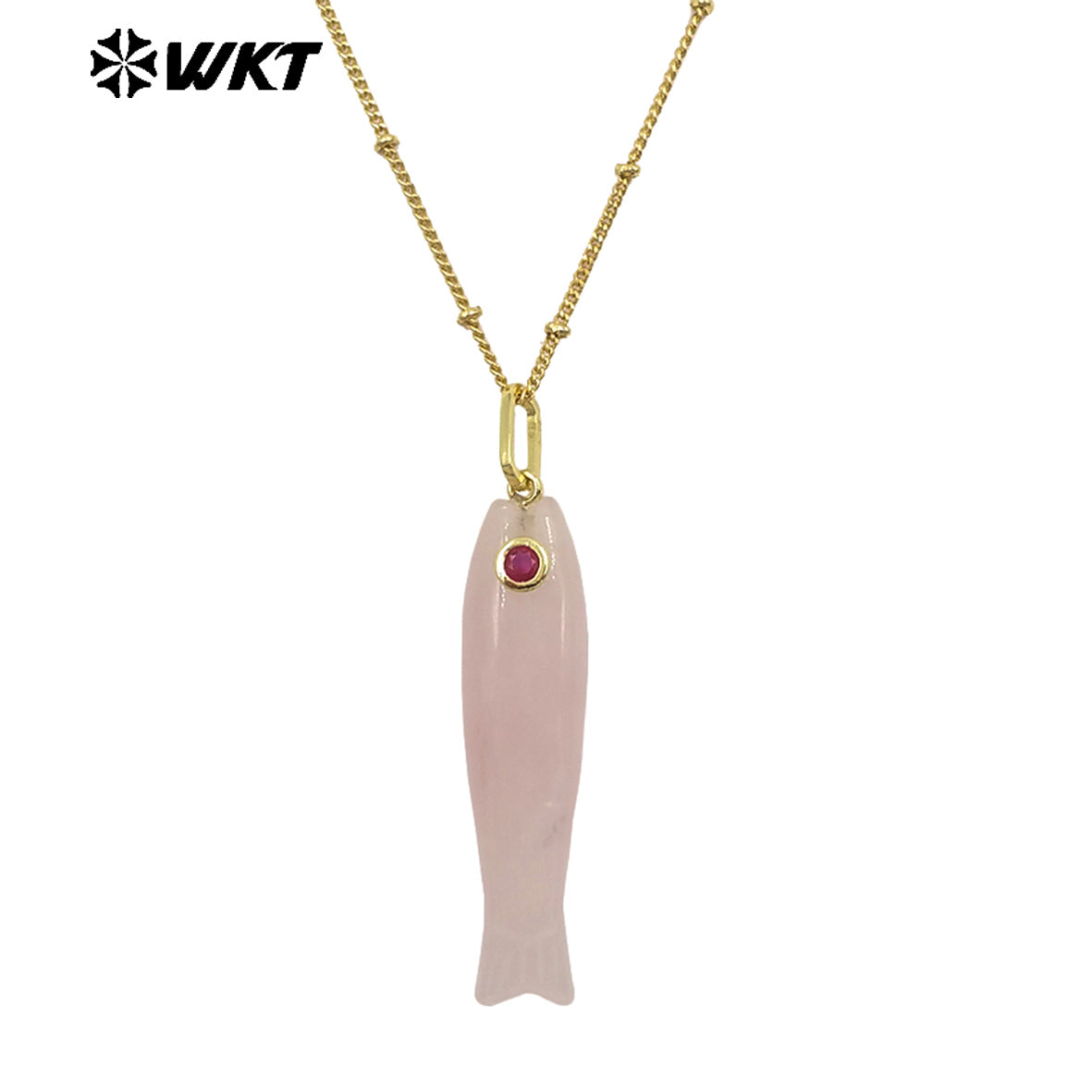 WT-N1535 Charming Trendy Natural Gemstones Little Fish Shape Gold Pendant Necklaces As Female Party Birthday Jewelry Gifts