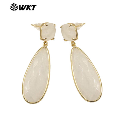 WKT-E759 Exquisite Super Colorful Long Earring Waterdrop Shape Natural Stone Material Accessory for Women Birthday Gifts