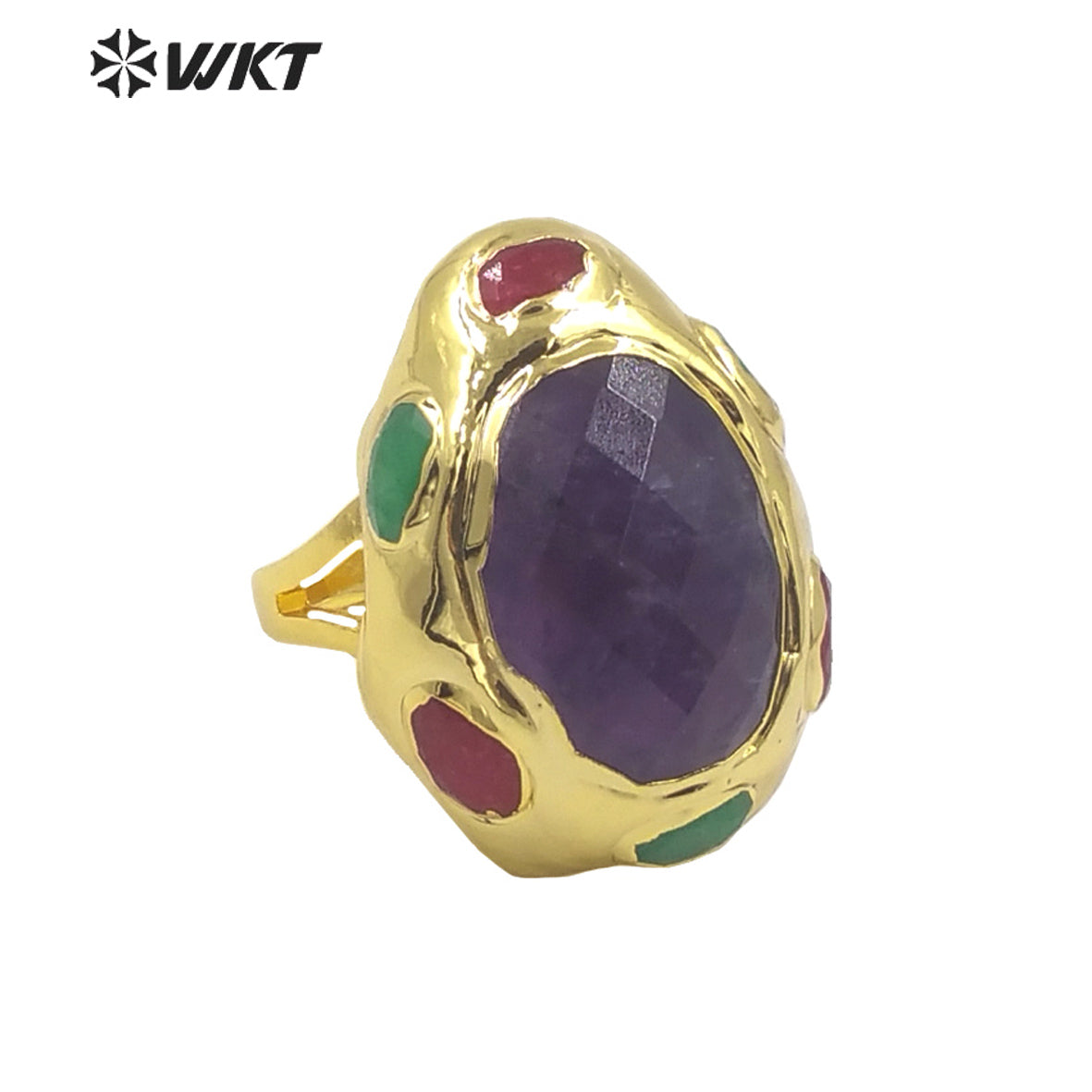WT-R405 Natural Gemstone Sodalite Amethyst Ring 18k Gold Plated Ball Ring Noble Gas Art Fashion Women Gemstone Ring