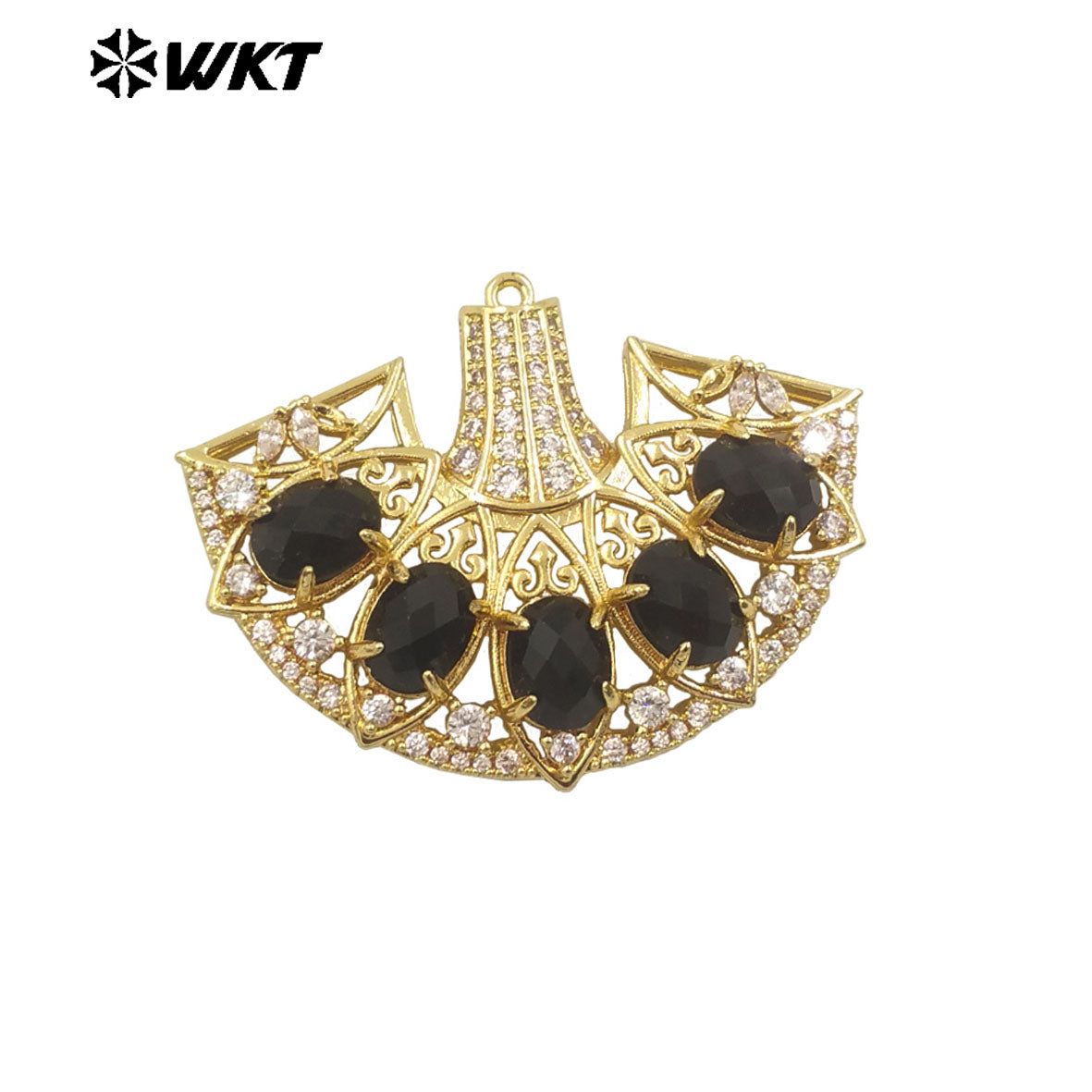 WT-MP295 Spring New Style Most Fashion Fan Shape Micropave Clawing Setting Natural Stone Lovely Skirt Pendant
