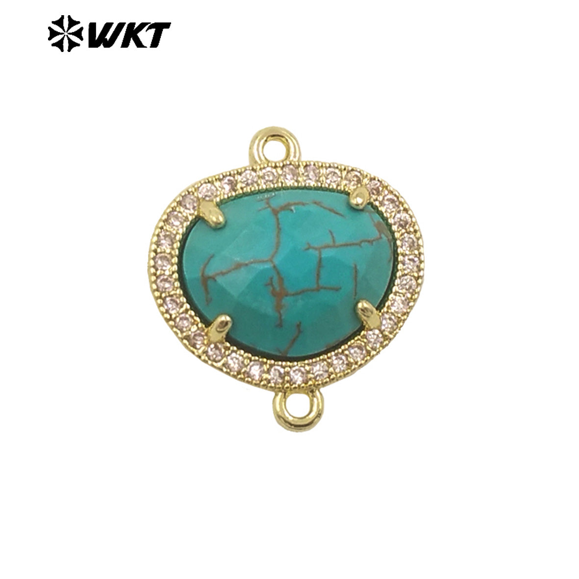 WT-C335 High Quality Wholesale Small Zircon Round MultiVariety Natural Gemstone Necklace Pendant Connector Double Hoop for Women