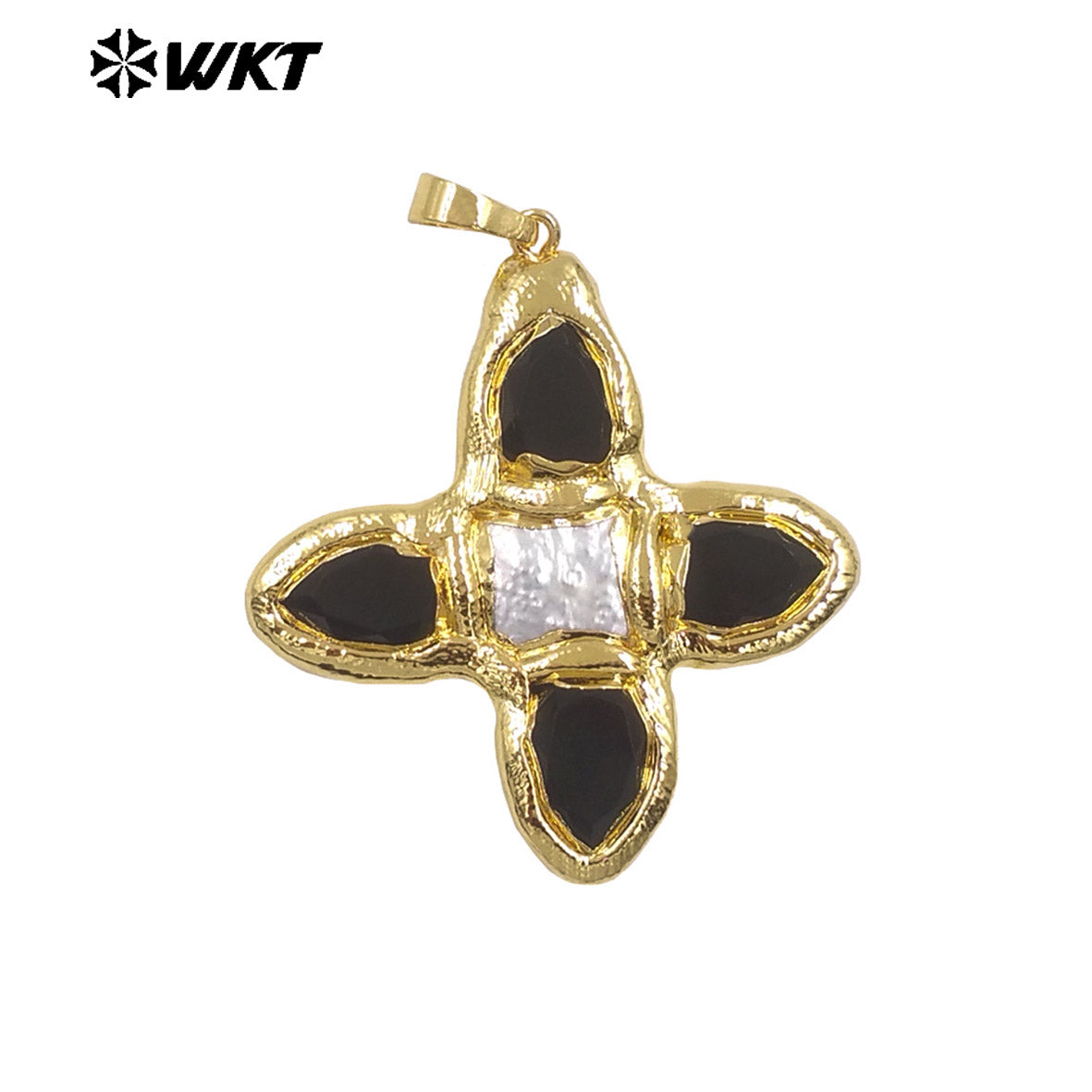 WT-JP216 WKT Jewelry Exclusive Unique Design Green Turquoise Stone Pendant Single Gold Plated Pearl Cross Pendant for Lady