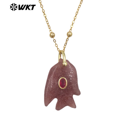 WT-N1511 Ocean Series Bead Chain And Zircon Setting In Natural Gemstones Fish Shape Pendant Necklace As Lady Trendy Matching