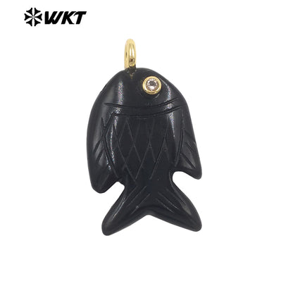 WT-P2137 Hot Sale Multi Natural Gemstones Setting In Zircon Gold Fish Shape Pendants As Women Fashion Necklace Accessories