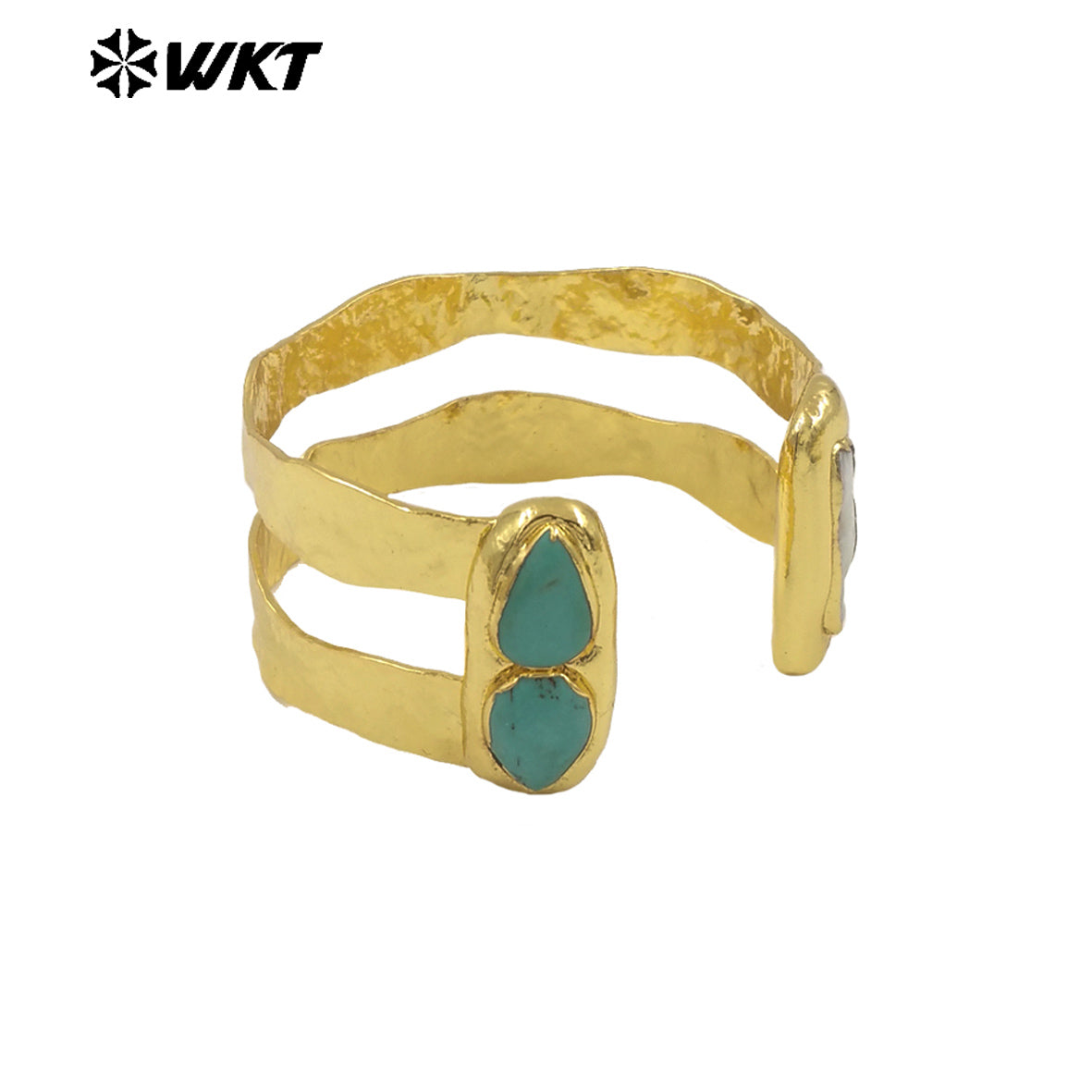 WT-B656 Wholesale Fashion New Gold Plated Resist Tarnishable Multi Stone Setting Freshwater Pearl and Amazonite Bangle