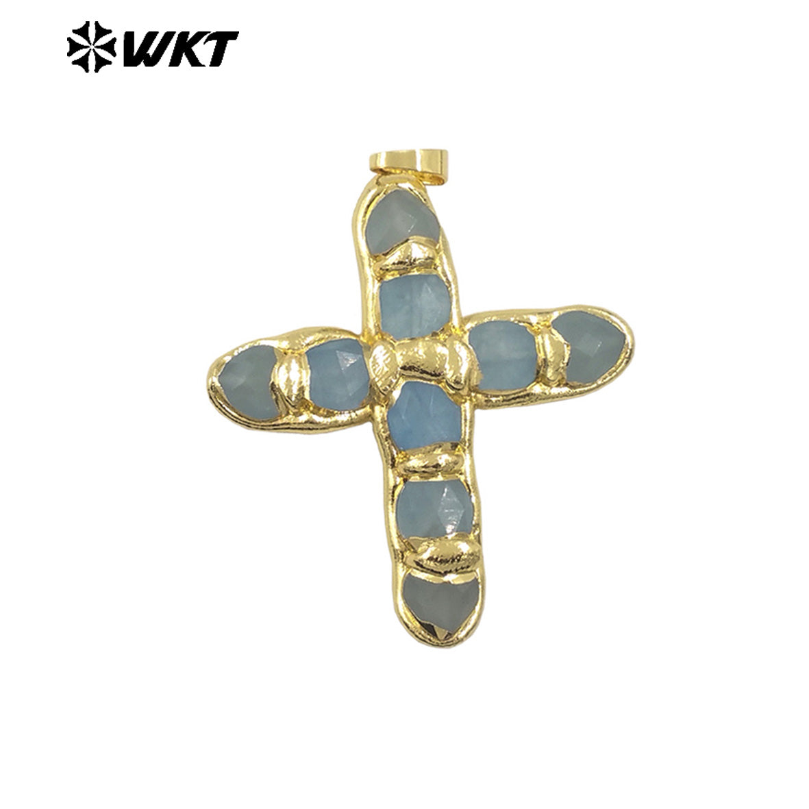 WT-P2005 Wholesale Beautiful Gemstone Religious Pendant Natural Rose Quartz With 18K Gold Plated Cross Shape for Necklace Making