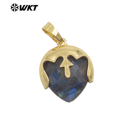 WT-P2013 Unique Design Top Cover Gold Plated Heart Shape Natural Gemstones Cute Pendant For Ladies Necklace Jewelry Diy