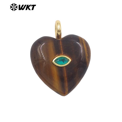 WT-P2042 Popular Sale Lapis Natural Stone Gold Plated Zircon Heart Shape Pendants For Romantic Women Necklace DIY Making