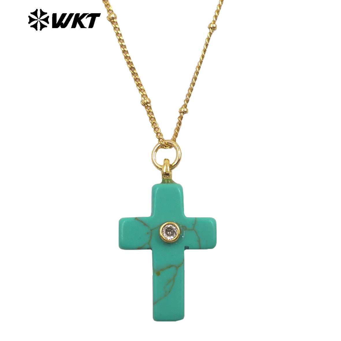 WT-N1533 Popular Sale Gold Chain With Colorful Natural Gemstones Cross Shape Charms Necklaces As Women Daily Wearing Jewelry