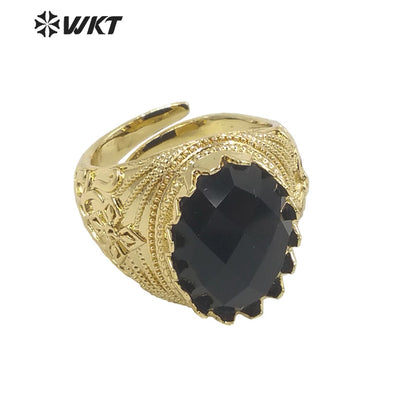WT-R456 Wholesale Newest Spring Design 18k Gold Plated Oval Natural Stone Ring Gold Bezel Setting Europe Popular Jewelry Ring