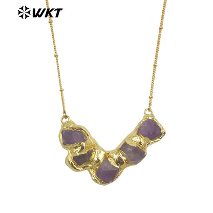 WT-N1424 Gorgeous Natural Yellow Citrine & Amethyst Necklace Vintage Boho Beads Necklace Casual Long Statement Necklace