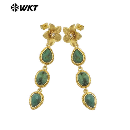 WT-E758 Amazing Fashion 18K Real Gold Plated Resist Tarnishable Multi Stones Earrings Women Birthday Gift Jewelry