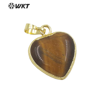 WT-P1700 Wholesale Lady Lovely Natural Gemstone Small Heart Pendant Gold Electroplated Rose Quartz 20mm Gold Stone Heart Charms
