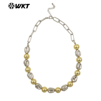 WT-JFN28 New Natural Brass 18K Gold Plated and Silver Irregular Diamond Shaped Flat Bead Necklace for Women As Daily Decoration