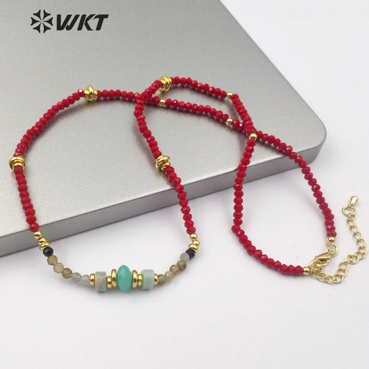 WT-N1199 Wholesale Handmade 3mm Faceted Beads Necklace Natural Amazonite Necklace Women Fashion Charm Crystal Necklace