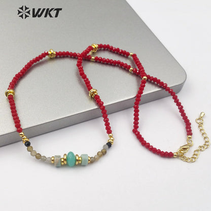 WT-N1199 Wholesale Handmade 3mm Faceted Beads Necklace Natural Amazonite Necklace Women Fashion Charm Crystal Necklace