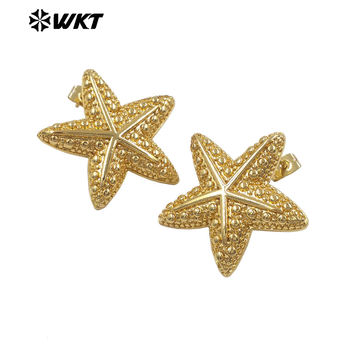 WT-E807 New Arrival Ocean Style Gold Plated Metal Yellow Brass Starfish Shape Earrings As Girls Lovely Simple Jewelry Decoration