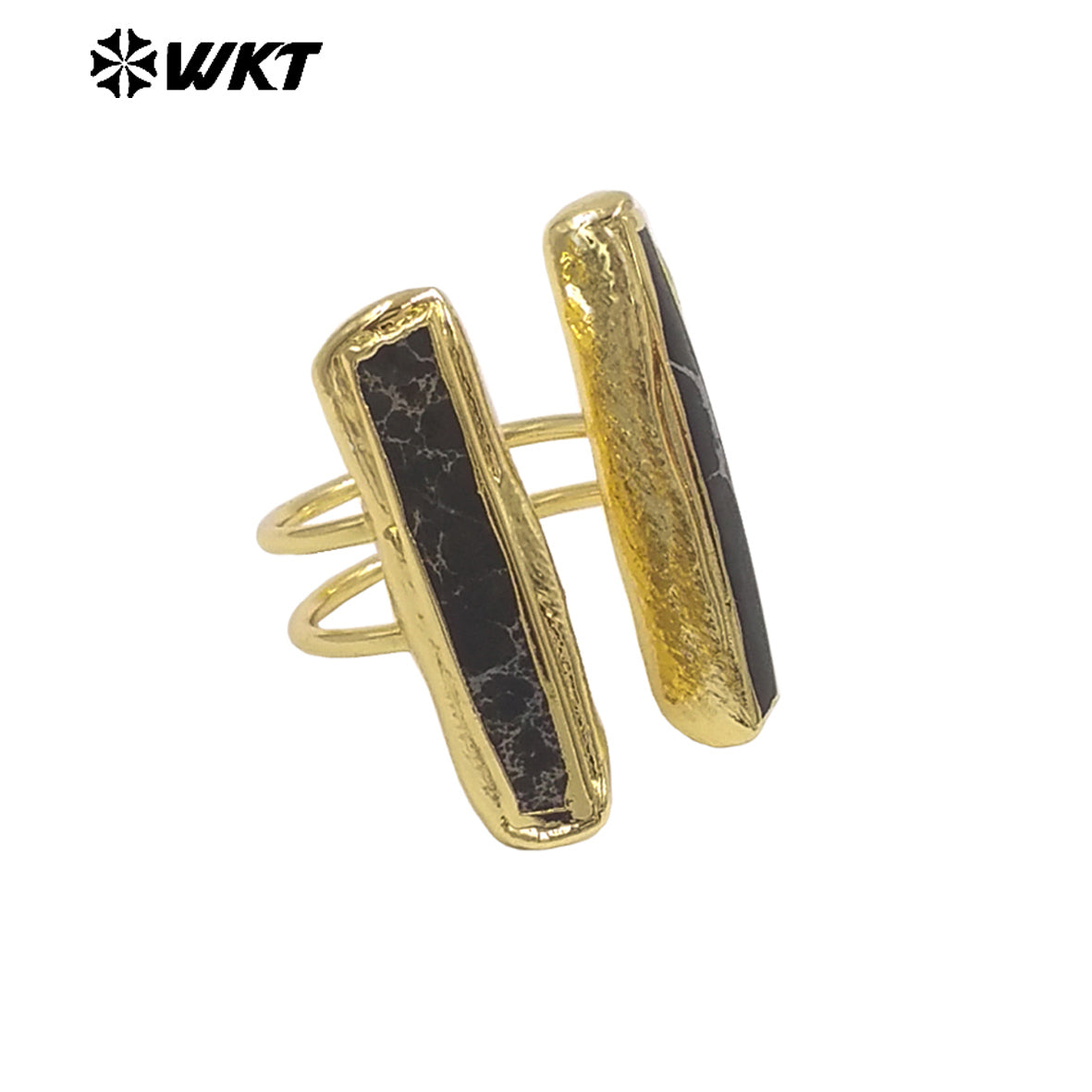 WT-R610 Popular Sale 18K Gold Plated Double Natural Gemstones Rings Adjustable Size As Female Fashion Daily Matching Jewelry