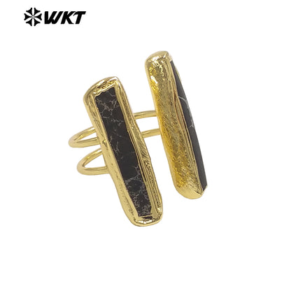 WT-R610 Popular Sale 18K Gold Plated Double Natural Gemstones Rings Adjustable Size As Female Fashion Daily Matching Jewelry