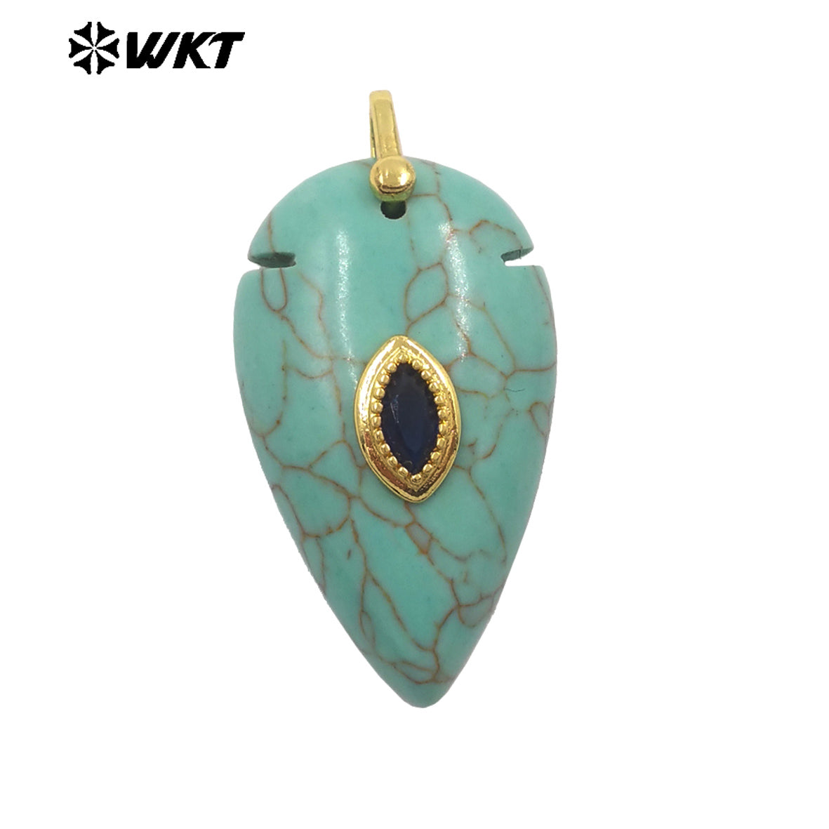 WT-P2144 New Product Colorful Zircon And Natural Gemstones Pointed Waterdrop Shape Gold Pendants For Unique Jewelry Making