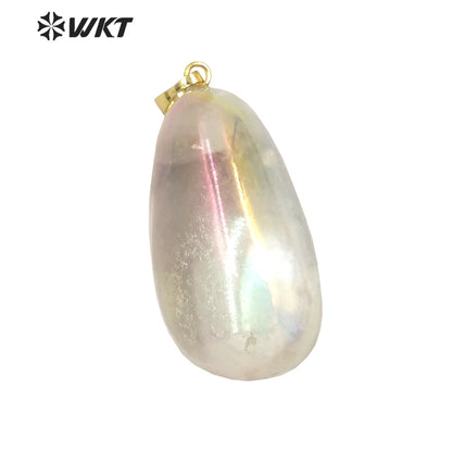 WT-P1807 Smooth Irregular Spherical Pendant Aura Electroplating Natural Stone Pendant Colorful Fantasy Natural Quartz Pendant